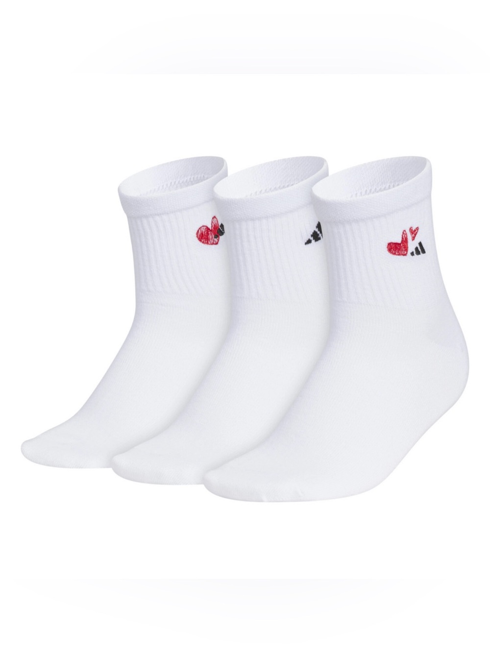 Women's adidas 3-Pack Quarter Socks Heart embroidered